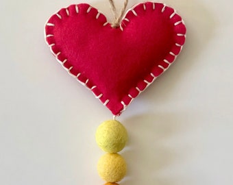 Valentine's Day Heart Ornament | Christmas Felt Ornament | Colorful Heart Ornament | Gift Idea | Custom Colors