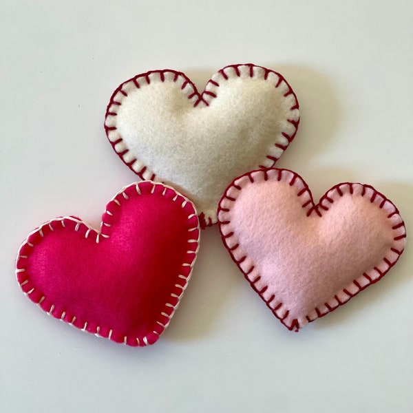 Valentine’s Day Stuffed Felt Hearts (Pack of 3) | Valentine's Day Decor | Farmhouse Valentine | Valentine Tray Filler | Gift Bag Decor