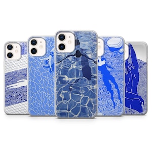 Swim Blue Phone Case Pool Aesthetic Cover for iPhone 17Pro, 16, 15, 14, 13, 12, Samsung S25, S24, S23Fe, S22, A16, A26, A56, Pixel 10, 9Pro