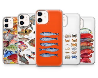 Fish Ocean Phone Case Fishing Cute Sea Cover adapté pour iPhone 15 Pro Max, 14 Plus, 13, 12, 11, XR, XS et Samsung S24, S23, A54, A25, Pixel 8, 7