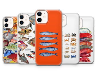 Fish Ocean Phone Case Fishing Cute Sea Cover for iPhone 17Pro, 16, 15, 14, 13, 12, Samsung S25, S24, S23Fe, S22, A16, A26, A56, Pixel 10, 9