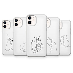 Funda con diseño de arte lineal, silueta de gato, para iPhone 17Pro, 16, 15, 14, 13, 12, Samsung S25, S24, S23Fe, S22, A16, A26, A56, Pixel 10, 9Pro