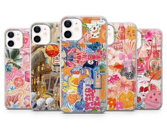Funda de teléfono estilo álbum de recortes de verano para iPhone 17Pro, 16, 15, 14, 13, 12, Samsung S25, S24, S23Fe, S22, A16, A26, A56, Pixel 10, 9Pro