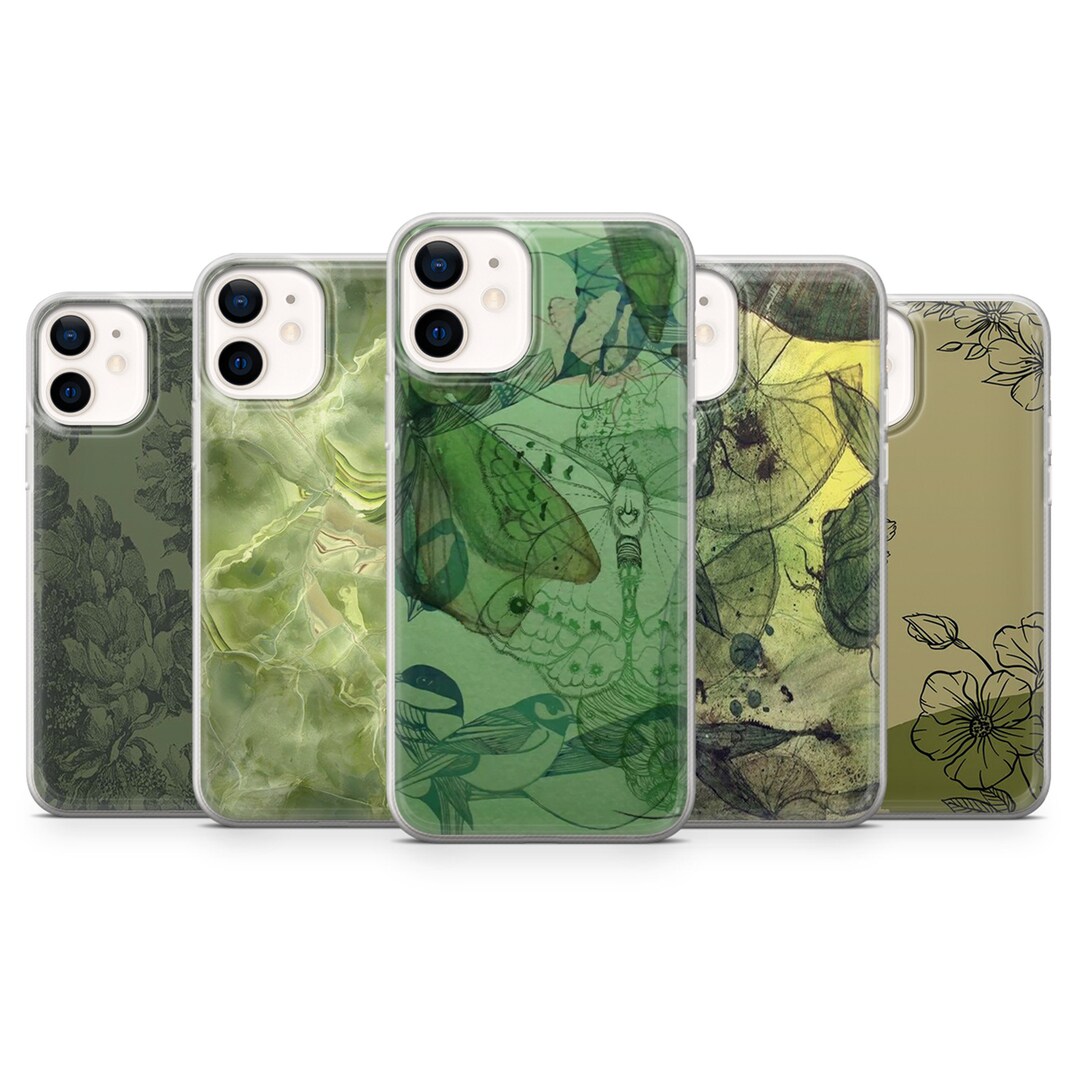 Green Butterfly Phone Case Beige Cover Fit for iPhone 15 Pro Max, 14