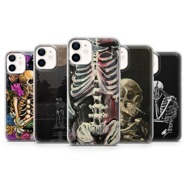 Coque de téléphone squelette esthétique pour iPhone 15 Pro Max, 14 Plus, 13, 12, 11, XR, XS et Samsung S24, S23, A54, A25, Pixel 8, 7