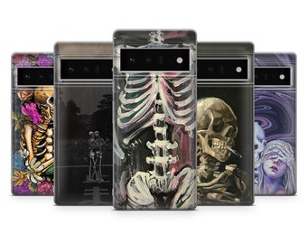 Skeleton Skull Phone Case Gothic Cover for Google Pixel 10, 10Pro, 9Pro, 8A, 8, 7A, 6A, Samsung  S25, S24Fe, S23, A16, A36, iPhone 16, 15