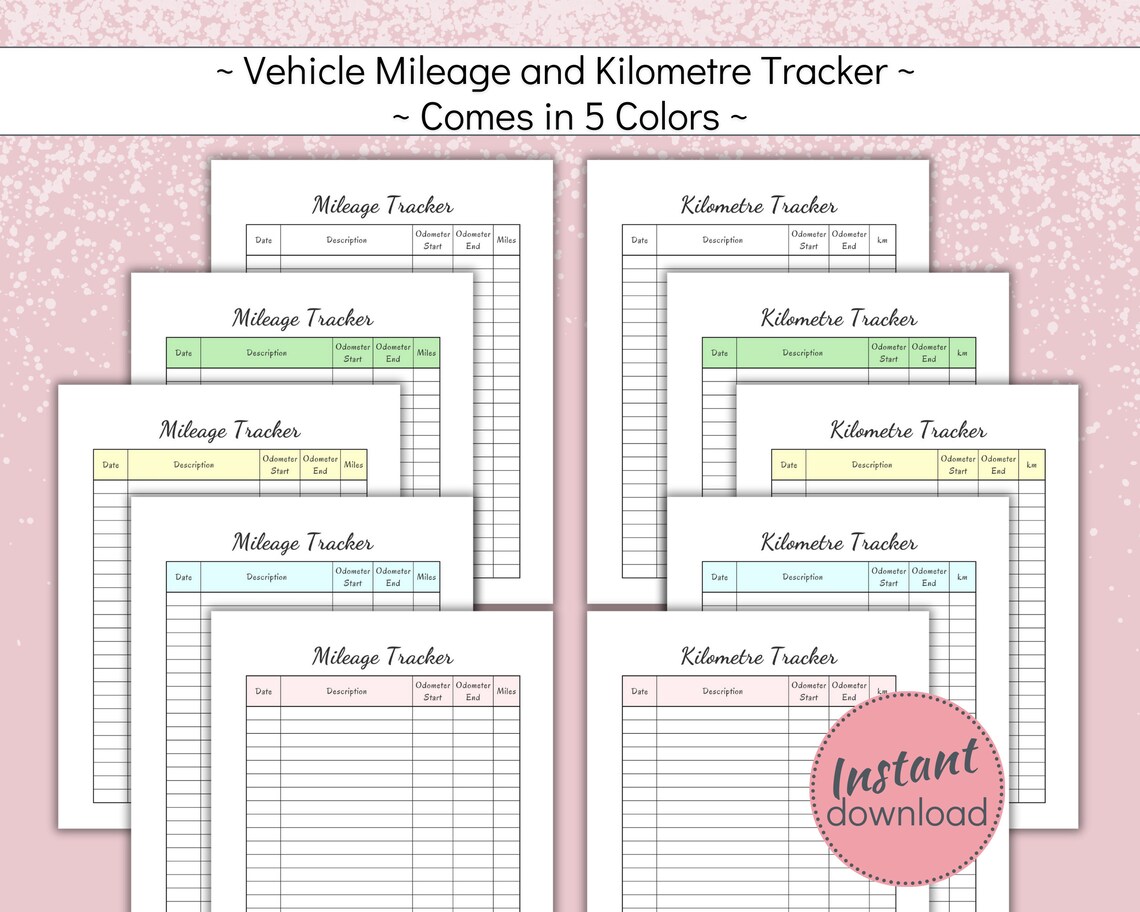 Printable Mileage Tracker, Travel Distance Logbook, Business Miles Log, Odometer Log, Work or ...