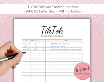 TikTok Follower Tracker Printable: Social Media Growth Log (A4, US Letter PDF)