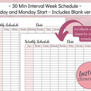 Printable Half Hour Weekly to Do List Minimalist Overview - Etsy