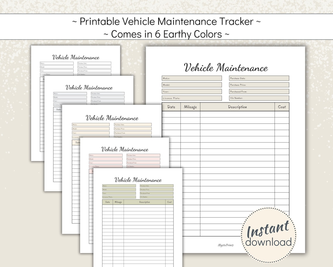 Printable Vehicle Service Tracker, Car Maintenance Log Book, Bike ...