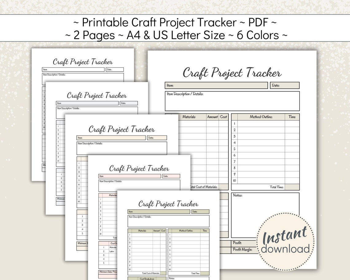 Printable Artisan Project Tracker, Craft Creation Planner, How to ...