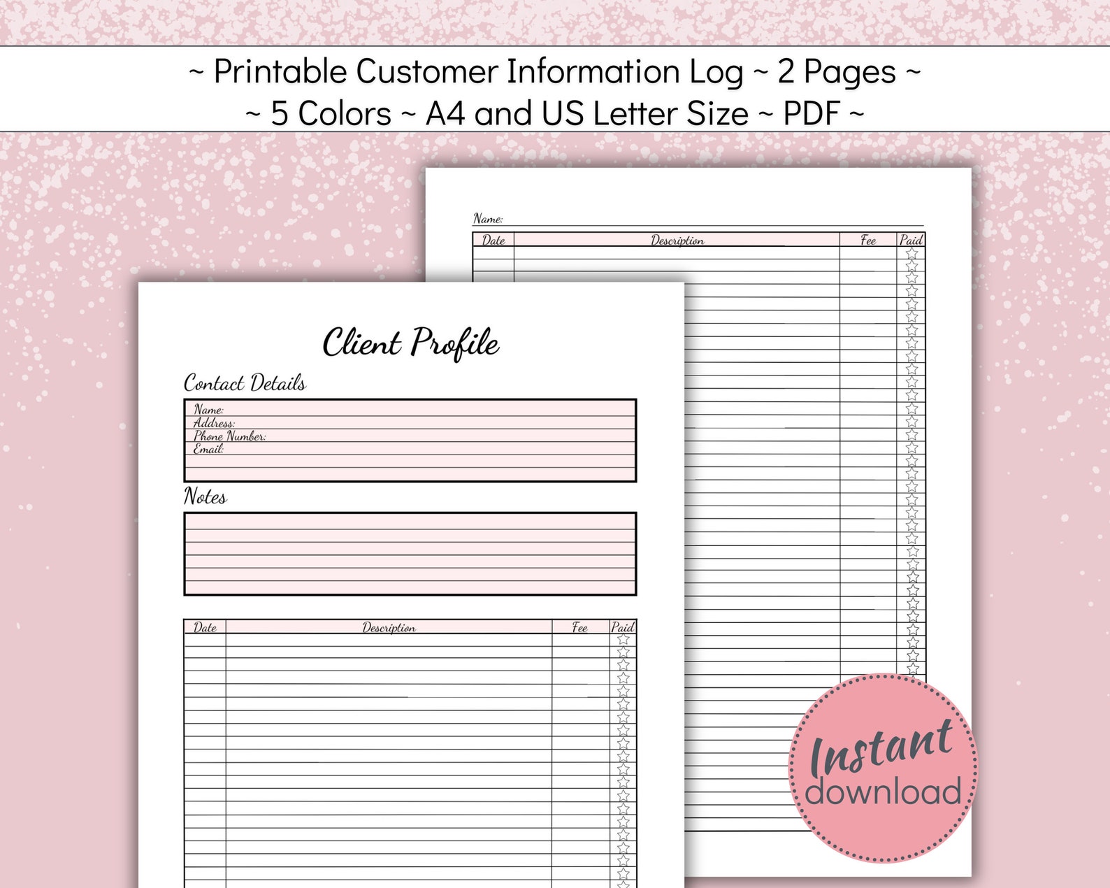 Printable Client Profile, Customer Information Sheet for Hair and
