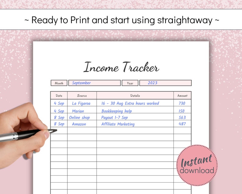 Service Income Recording Printable Monthly Income Tracker: Financial Planner (US Letter, A4, PDF ...
