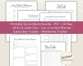 Social Media Growth Bundle Printable: Content Planner & Subscriber Tracker (A4/US Letter PDF)