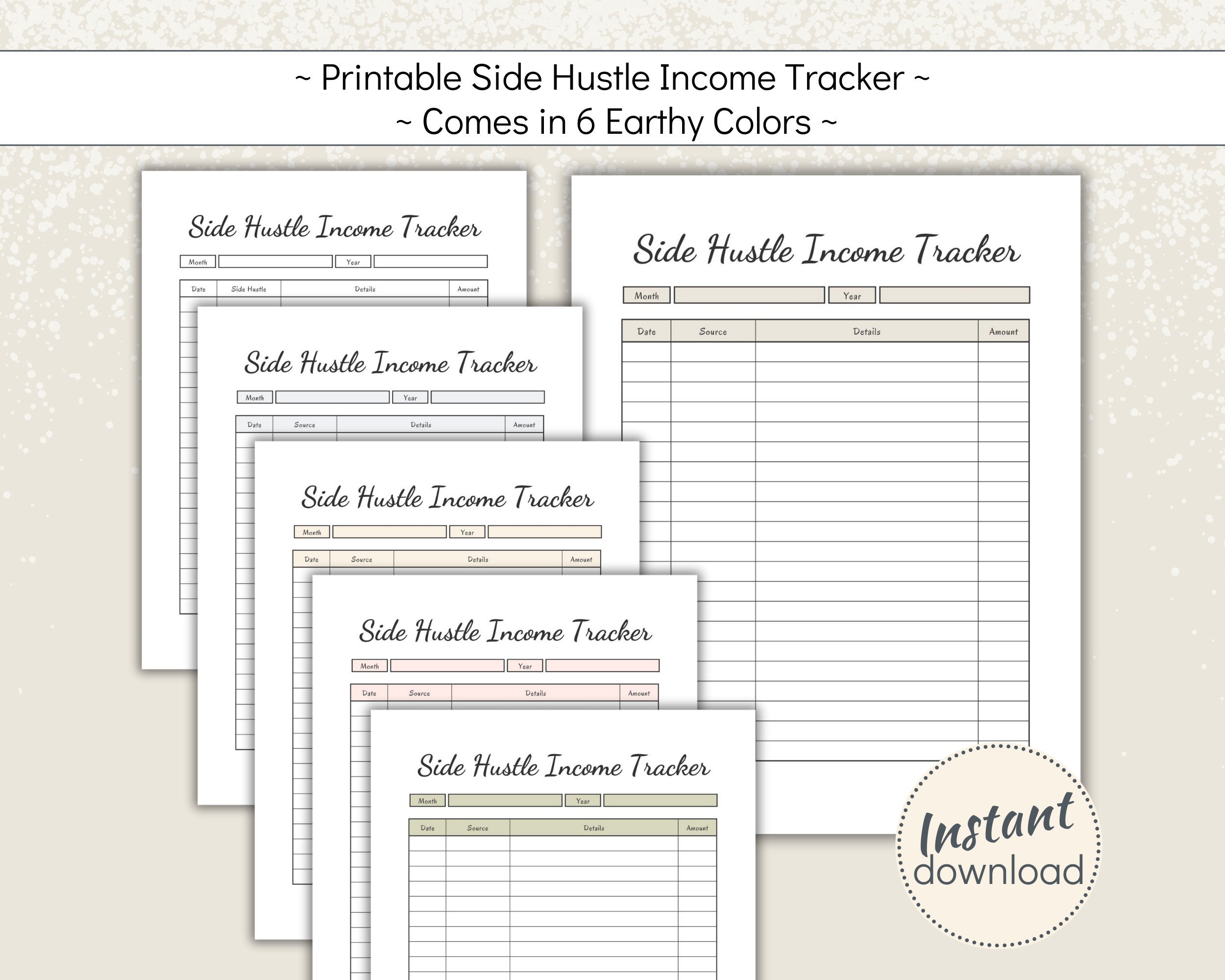 Printable Side Hustle Income Tracker: Personal Finance Template (US ...