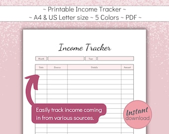Income Tracker Printable, Financial Planner, Monthly Income Sheet, Budget Planning, Finance Organizer, Paycheck Logbook,  US Letter, A4, PDF
