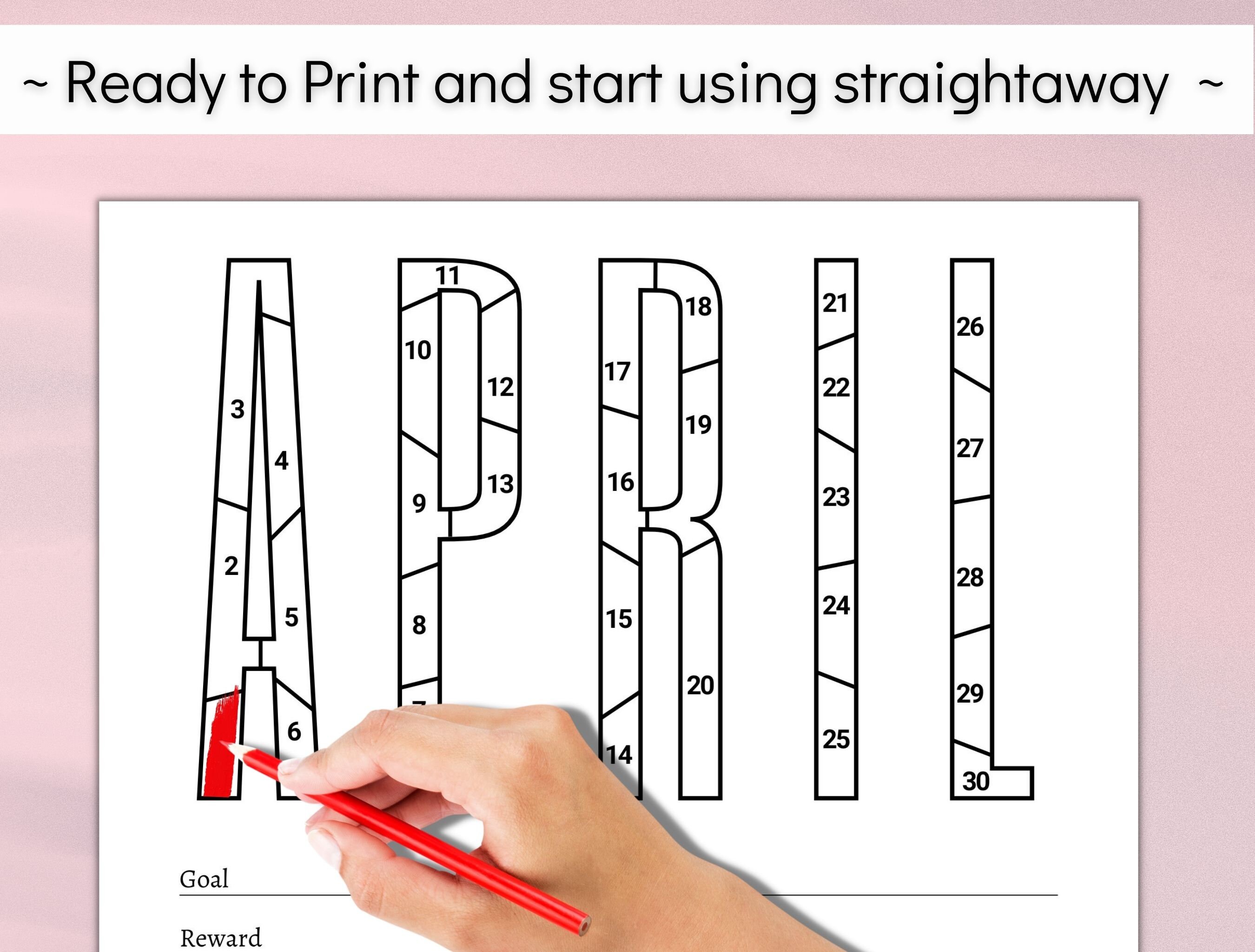 Printable April Challenge, 30 Day Goal Setting Action Plan Coloring ...