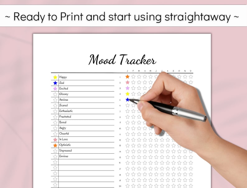 Daily Mood Tracker Printable, Emotions Record, Wellness Journal, Self ...
