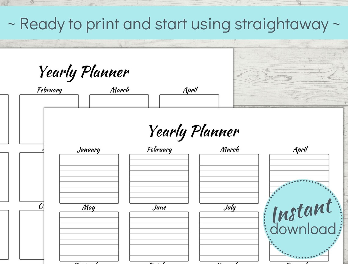Printable Year at a Glance Planner Calendar Single Page - Etsy