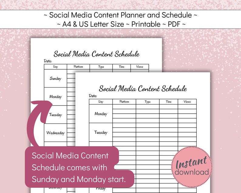 Social Media Content Planner Printable, Youtube, Tiktok, Instagram Post ...