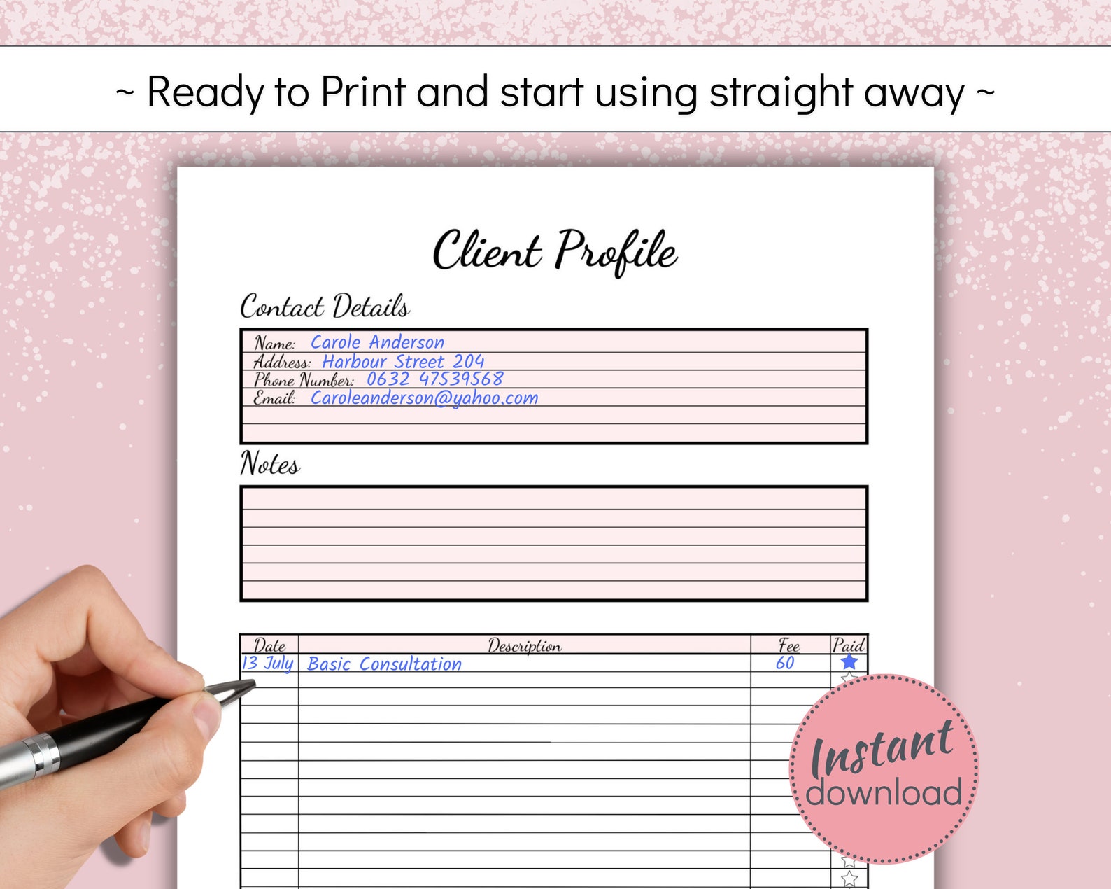 Printable Client Profile, Customer Information Sheet for Hair and