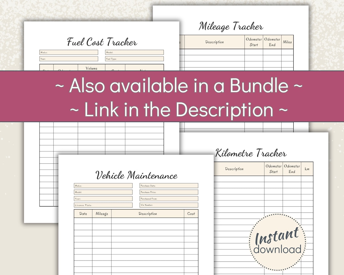 Distance Tracker Fill In Mileage Tracker Printable, Travel Distance Logbook, Business Miles Log ...