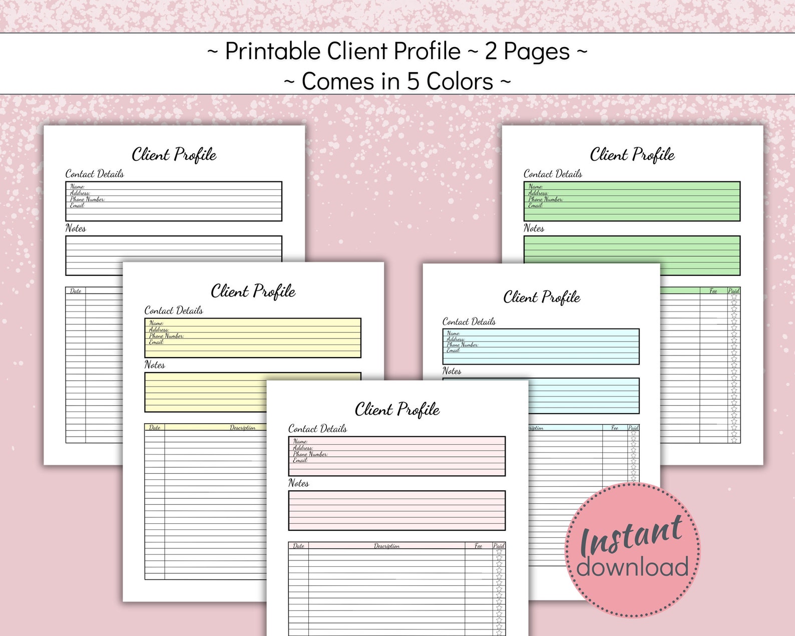 Printable Client Profile, Customer Information Sheet for Hair and