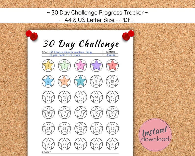 30 Day Challenge Progress Tracker Printable, Habit Forming Action Plan ...