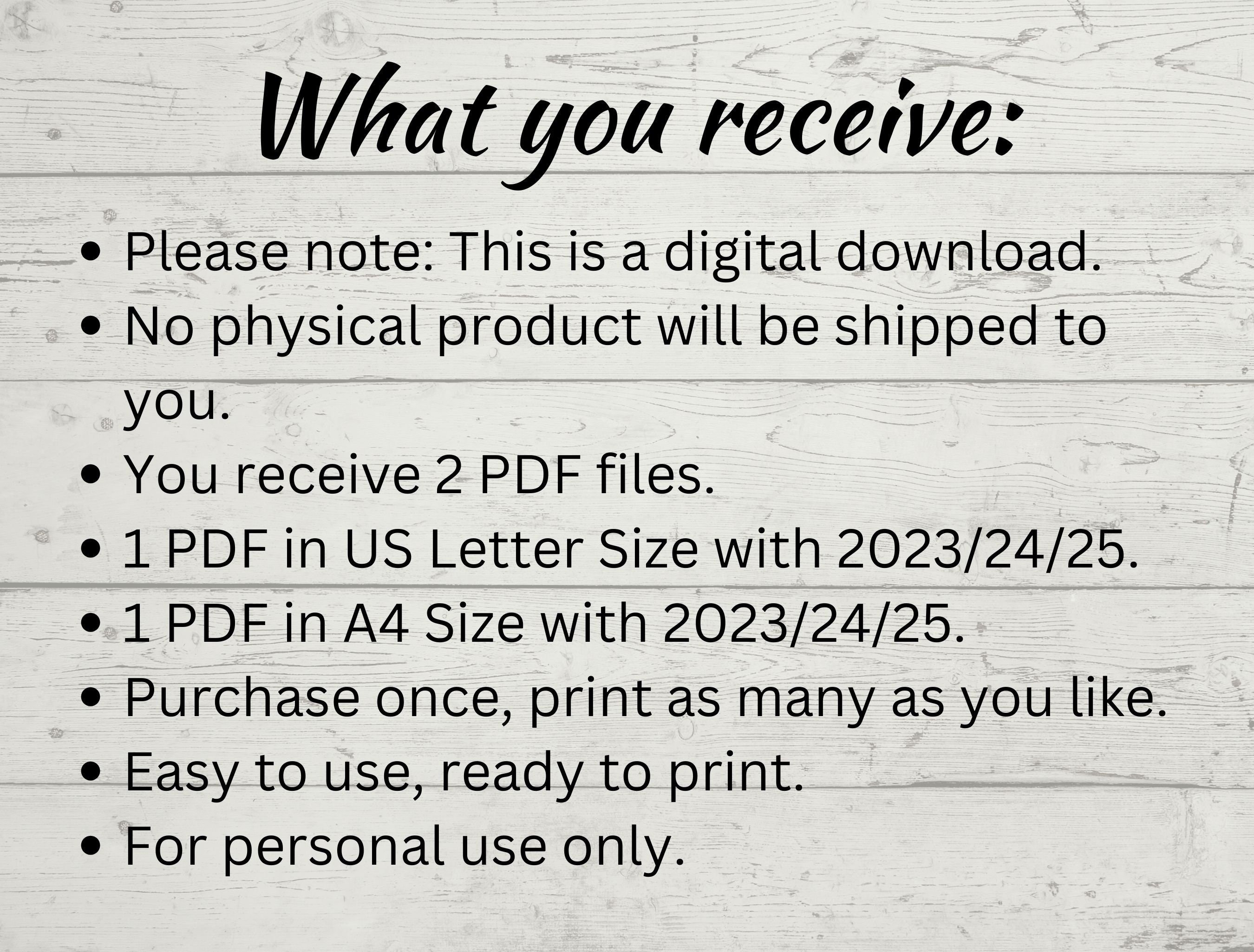 2023 Year Planner On 1 Page Printable Minimalist Yearly Etsy