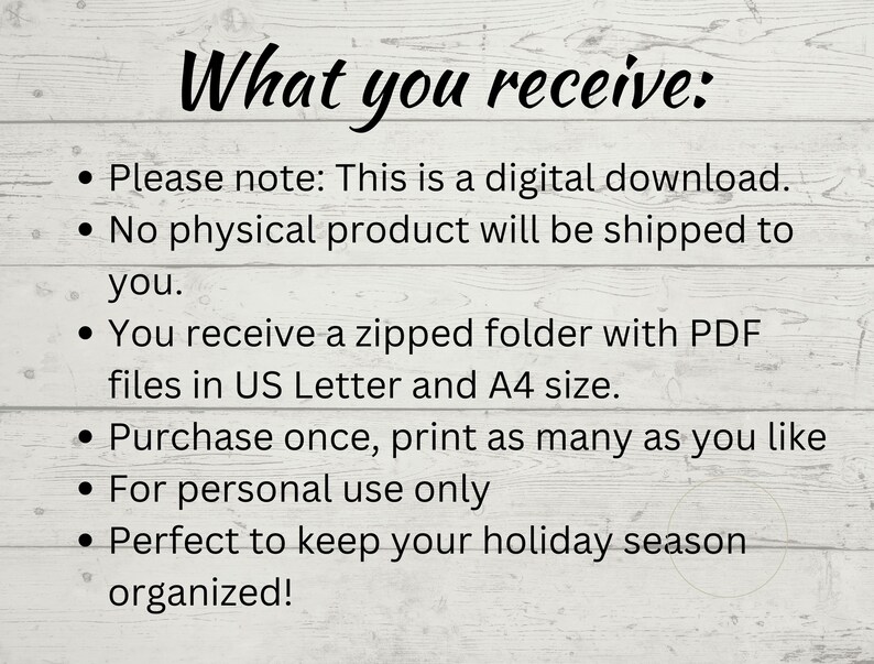 Printable Christmas Card List PDF Format A4 and US Letter Etsy