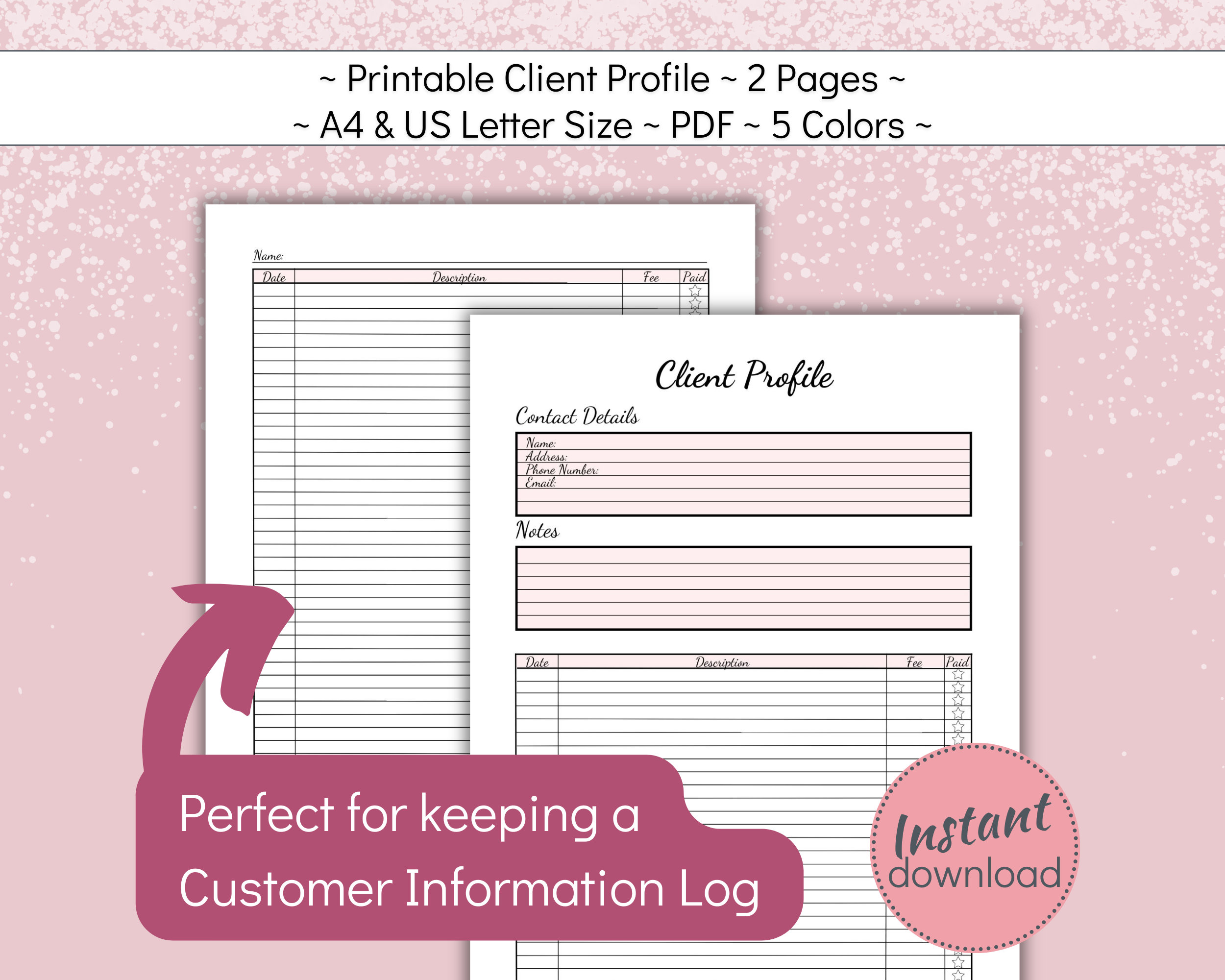 Printable Client Profile, Customer Information Sheet for Hair and