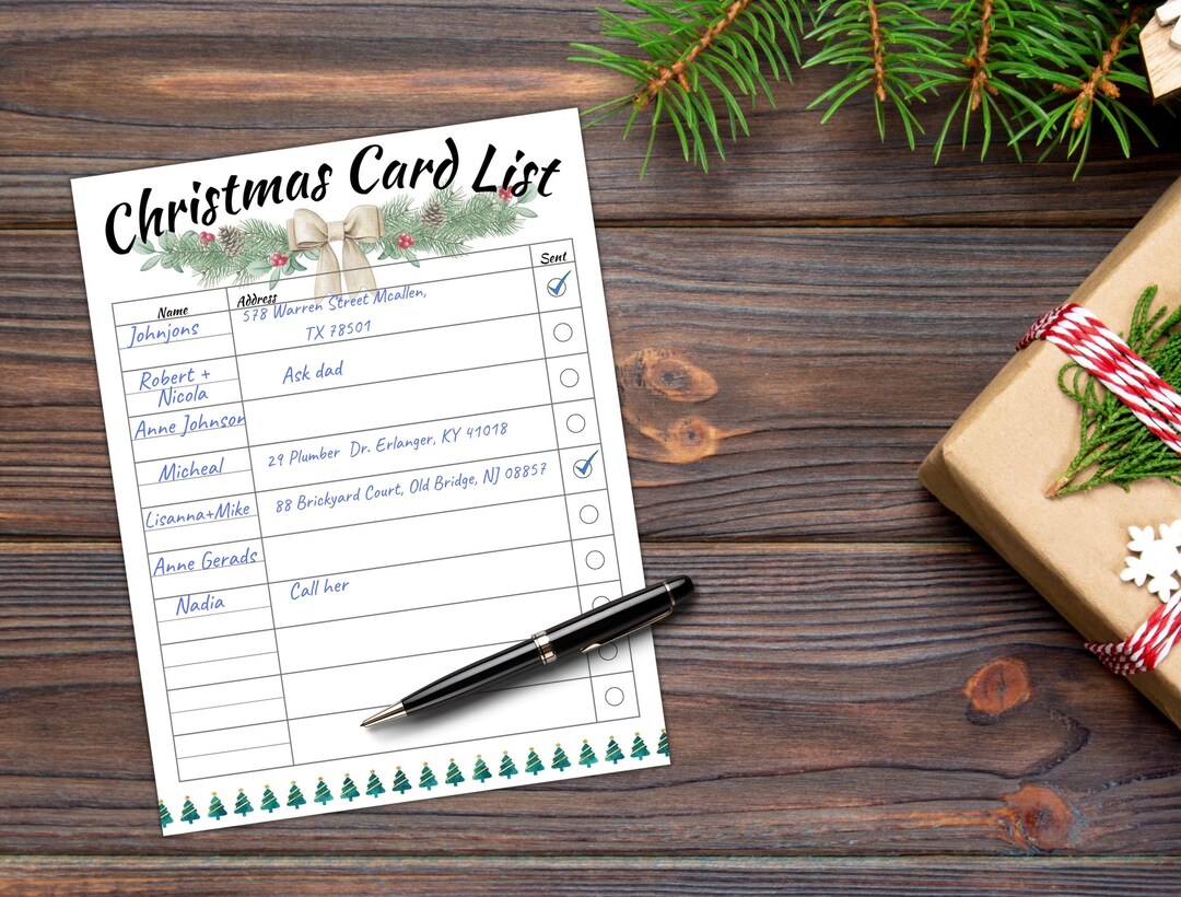 Printable Christmas Card List PDF Format A4 and US Letter Etsy