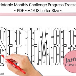 September Step Tracker Printable September Challenge Tracker, 30 Day Goal Setting Coloring ...
