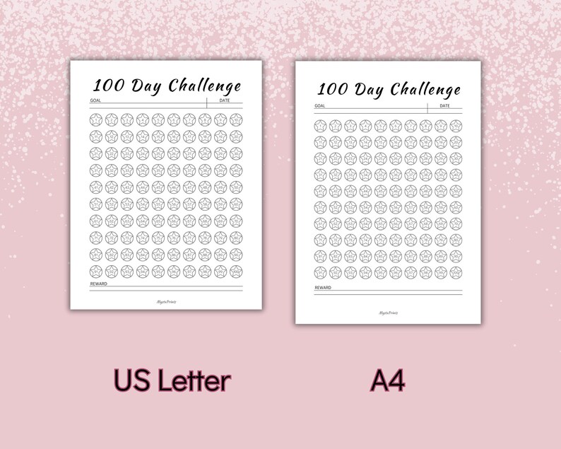 100 Day Challenge Tracker Printable: Goal Setting, Habit Forming (A4 ...
