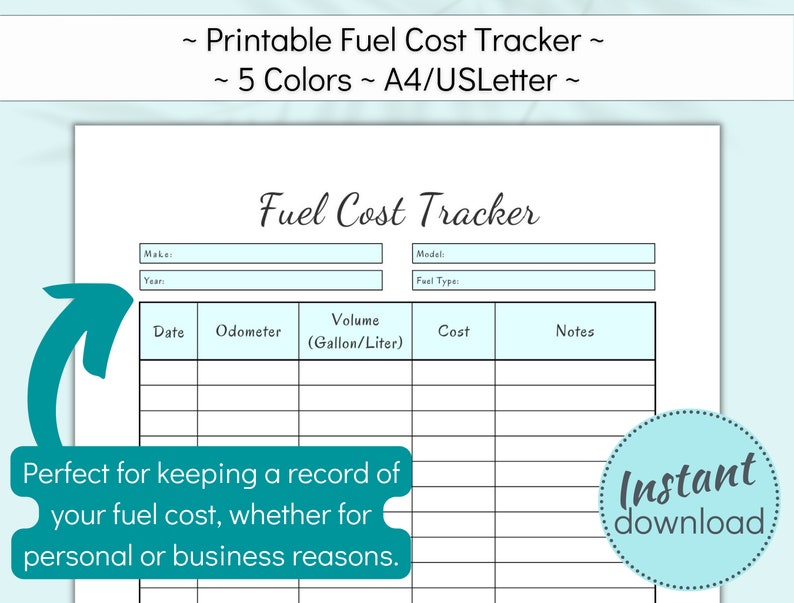 Printable Fuel Expense Logbook Gas Price Log Fuel Cost Etsy