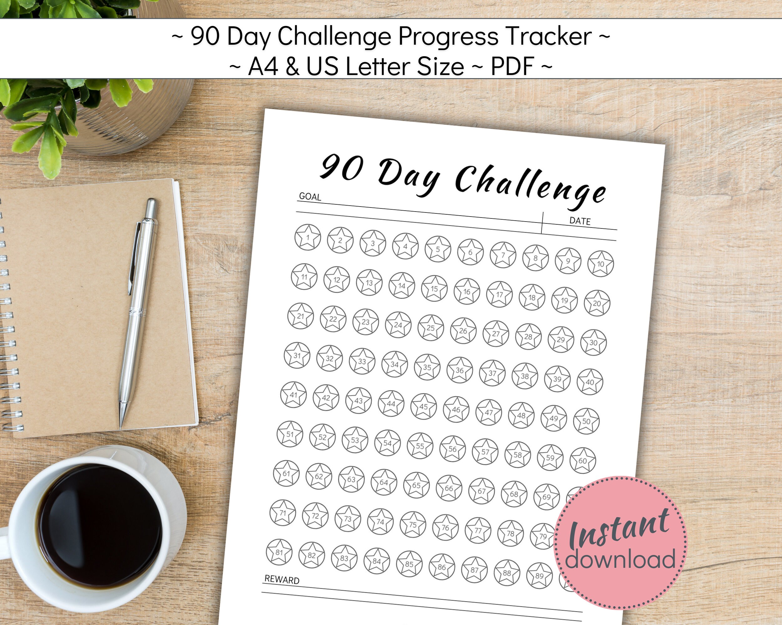 90 Day Challenge Tracker Printable Habit Forming Action Plan - Etsy