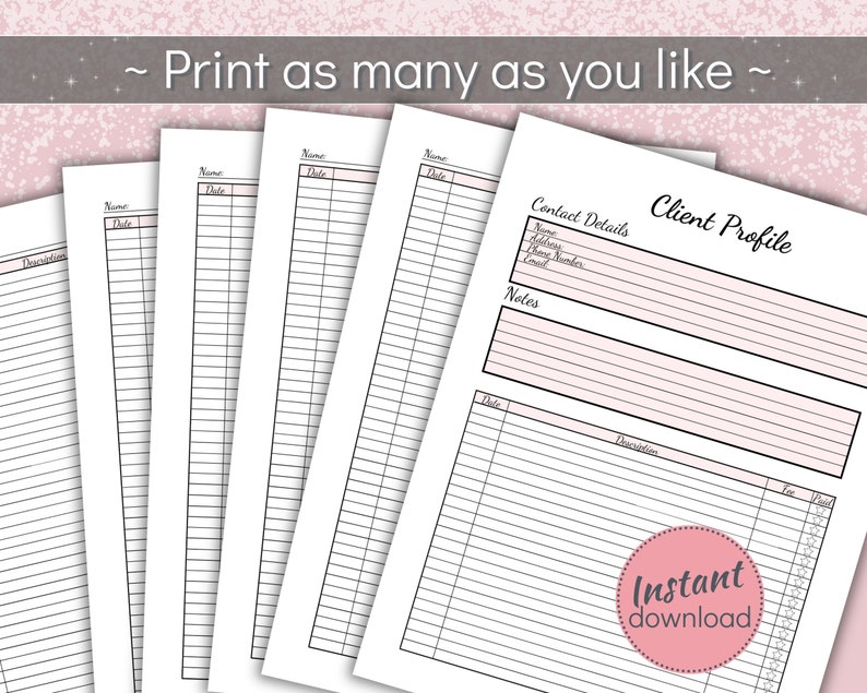 Printable Client Profile, Customer Information Sheet for Hair and