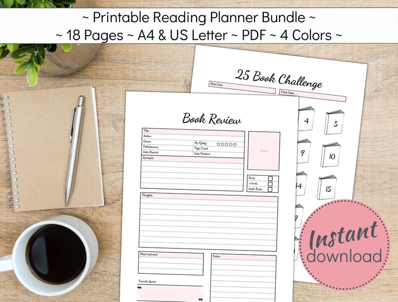 Book Review Journal Printable Bundle, Book Lover Reading Log, Challenge ...