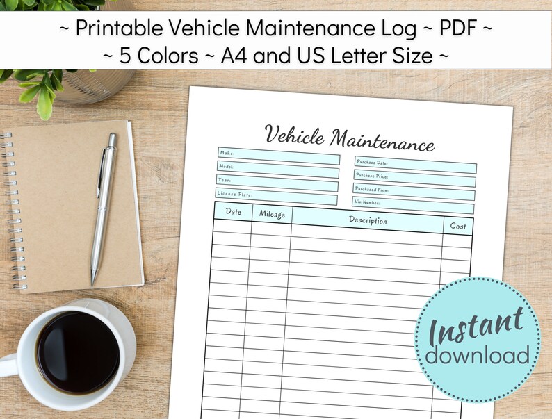 Printable Vehicle Service Tracker Car Maintenance Log Book - Etsy
