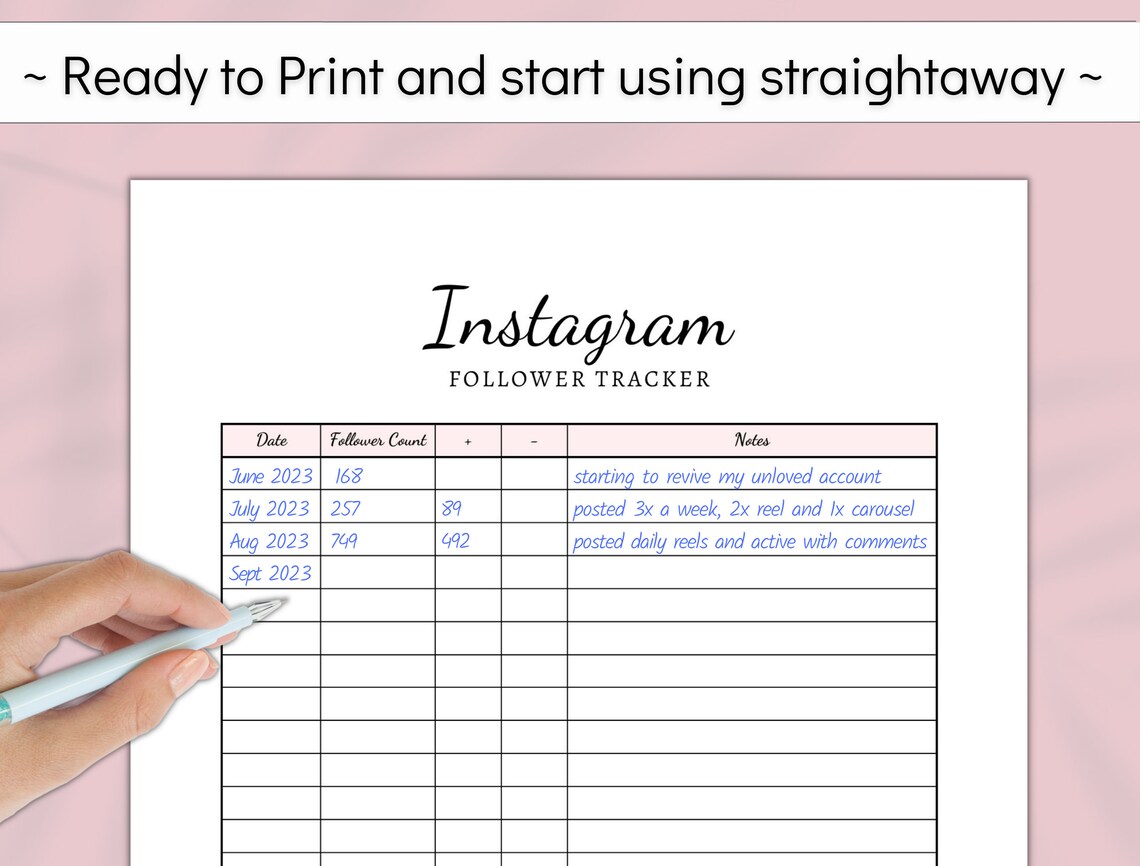 Instagram Follower Tracker Printable Social Media Subscriber - Etsy
