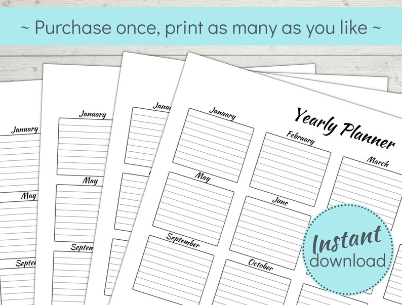 Printable Year at a Glance Planner Calendar Single Page - Etsy