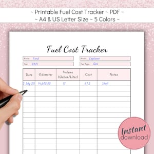 Rastreador de costos de combustible imprimible, registro de precios de gasolina, registro de gastos de diésel, rastreador de costos por milla, informe de consumo de gasolina en A4 y carta de EE. UU., PDF