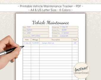 Printable Vehicle Maintenance Log Book: A4 & US Letter (PDF)