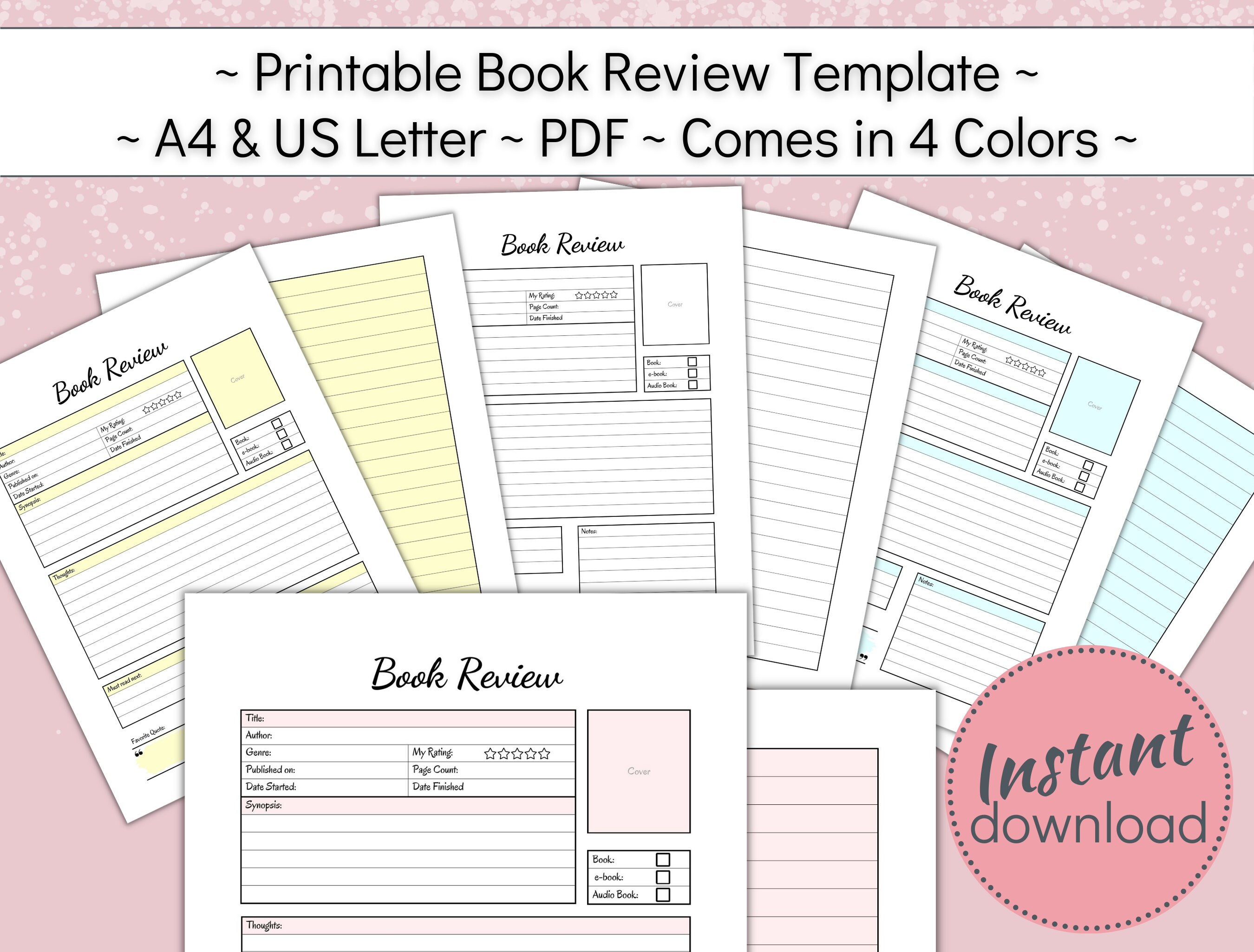 Printable Book Review Template, Book Lover Journal Pages, Reading Notes ...