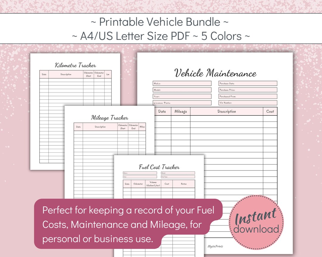 Printable Vehicle Maintenance and Expense Tracker Bundle, Car and ...