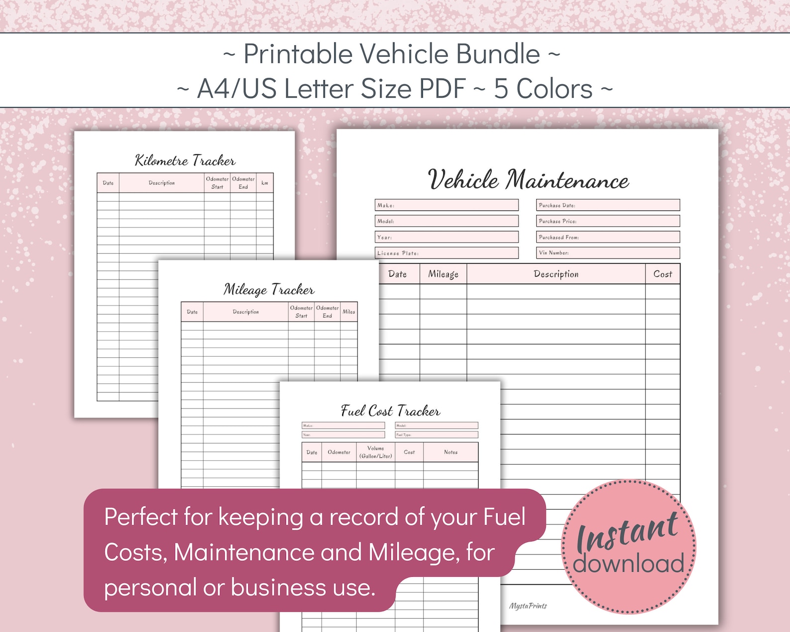 Printable Vehicle Maintenance and Expense Tracker Bundle, Car and ...