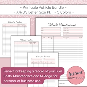 Printable Vehicle Maintenance and Expense Tracker Bundle, Car and Motorbike Service and Fuel Log Book, A4, US Letter, PDF, Instant Download