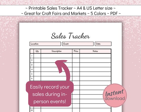 Sales Log Printable, In-Person Sales Tracker for Small Business, Craft Fairs and Market Order Sheet, A4, US Letter PDF, Instant Download