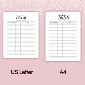Followers Notes Tiktok Follower Tracker Printable: Social Media Growth Log (A4, US ...