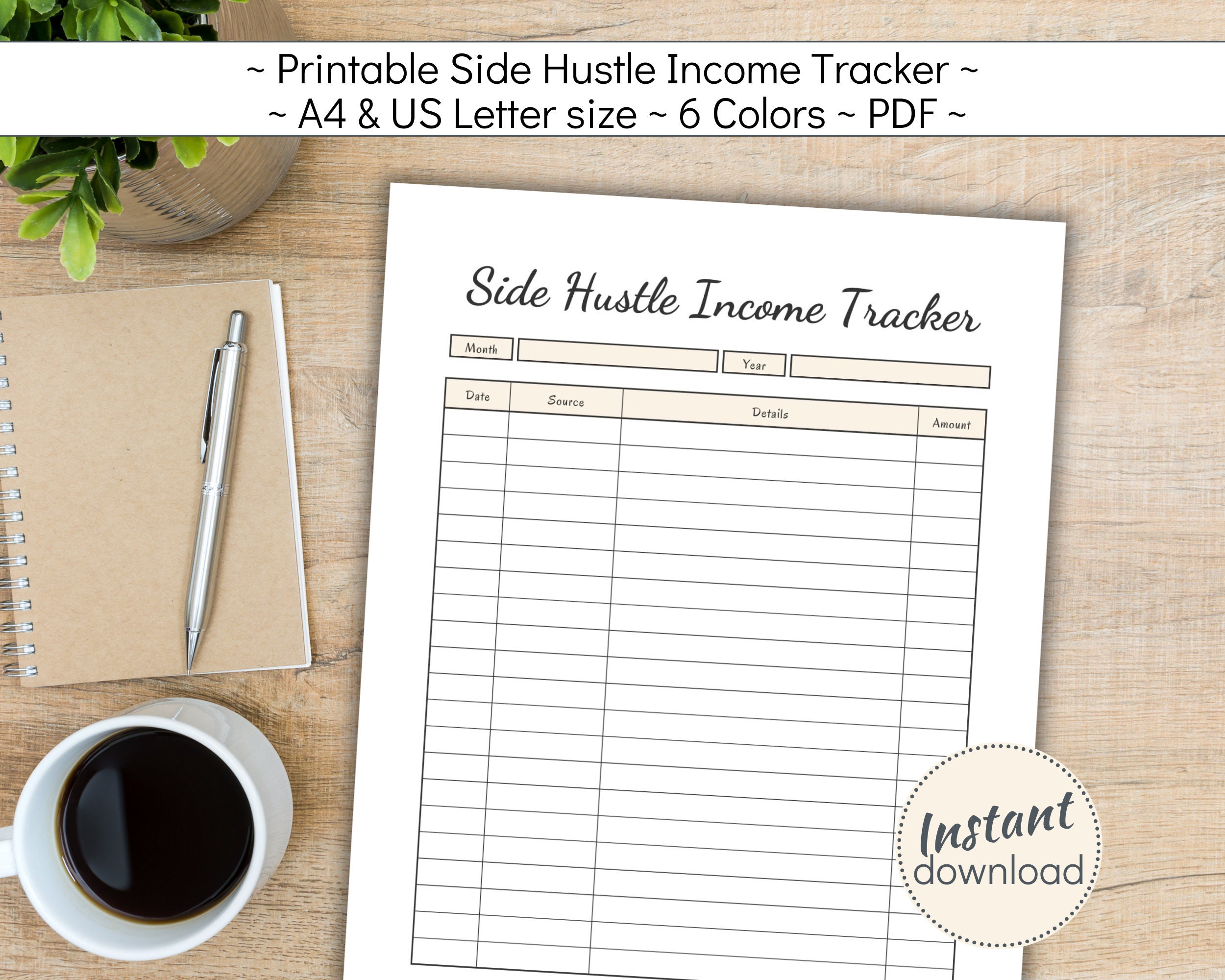 Printable Side Hustle Income Tracker: Personal Finance Template (US ...